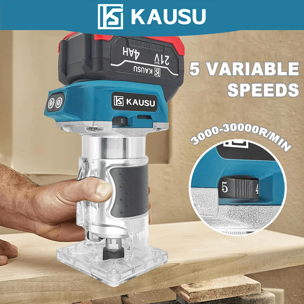 30000RPM Brushless Wood Router 5 Speeds Cordless Electric Trimmer Woodworking Milling Engraving Machine for Makita 18V Battery