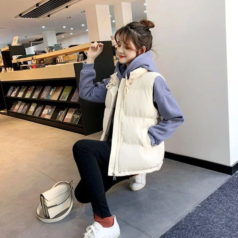 Solid Oversized Vest Jacket 2022 Fall Winter Women Loose Korean Sleeveless Down Jackets Thicken Warm Female Vests Cotton Coats