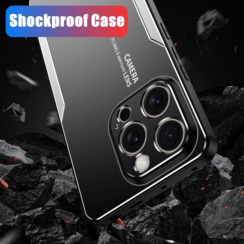 ShockProof Case For iPhone 15 14 13 12 11 7 8 6s 6 Plus Pro Xs Max XR SE 2020 2022 Brushed Metal Aluminum Armor Back_voghion.com