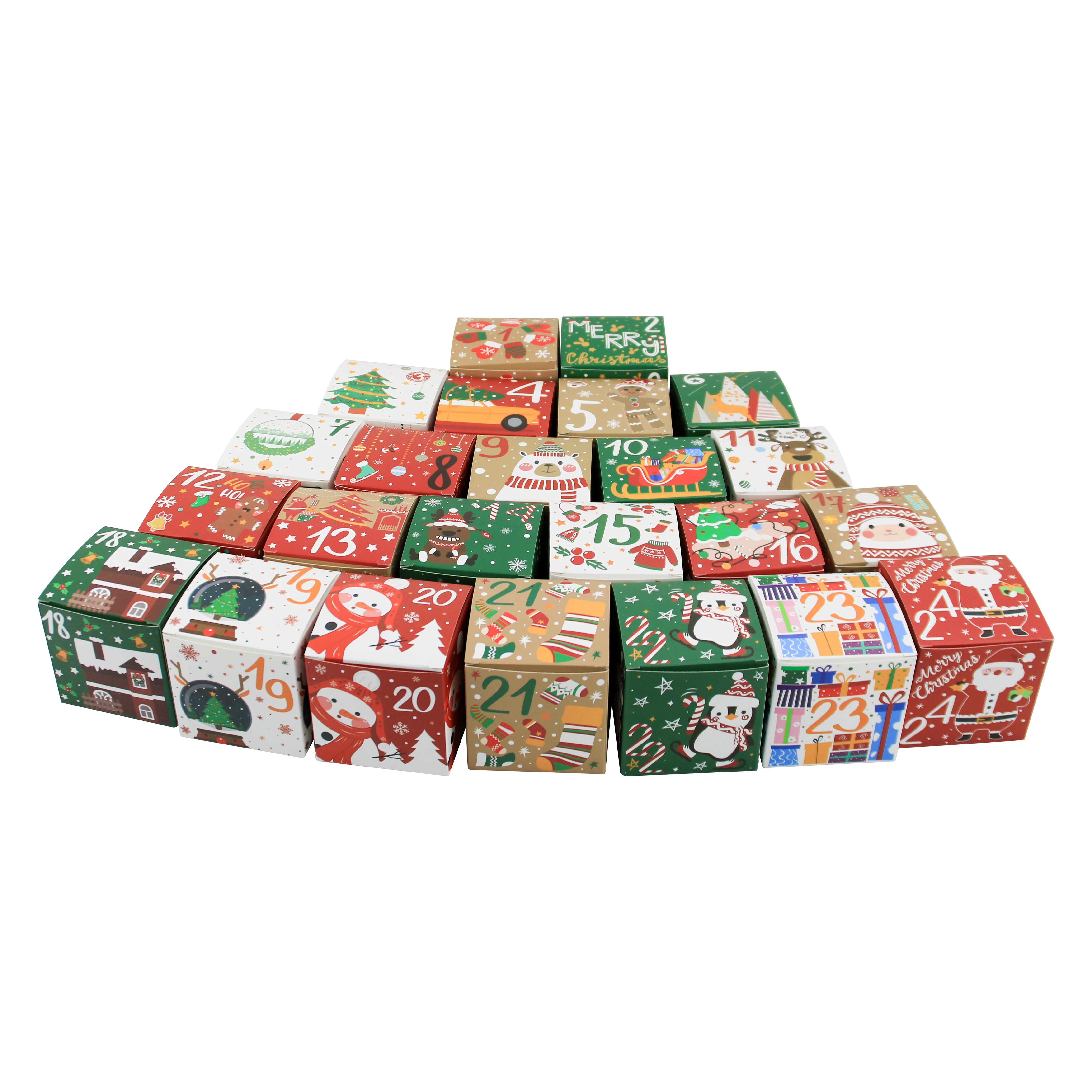 Ein Set mit 24 Stück 24-Tage-Adventskalender-Geschenkboxen aus Papier für Kinder und Familie, Weihnachts-Adventskalender-Boxen – Detail 3