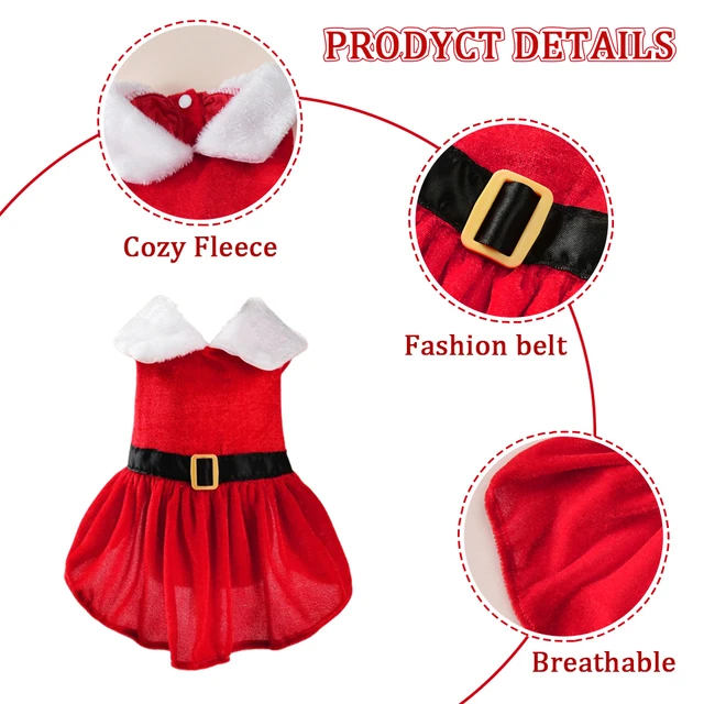 Christmas Pet Dresses Holiday Party Gifts Costume Santa Kitten Red Princess Skirt For Small Dogs Cats Sphynx Chihuahua Outfits 4