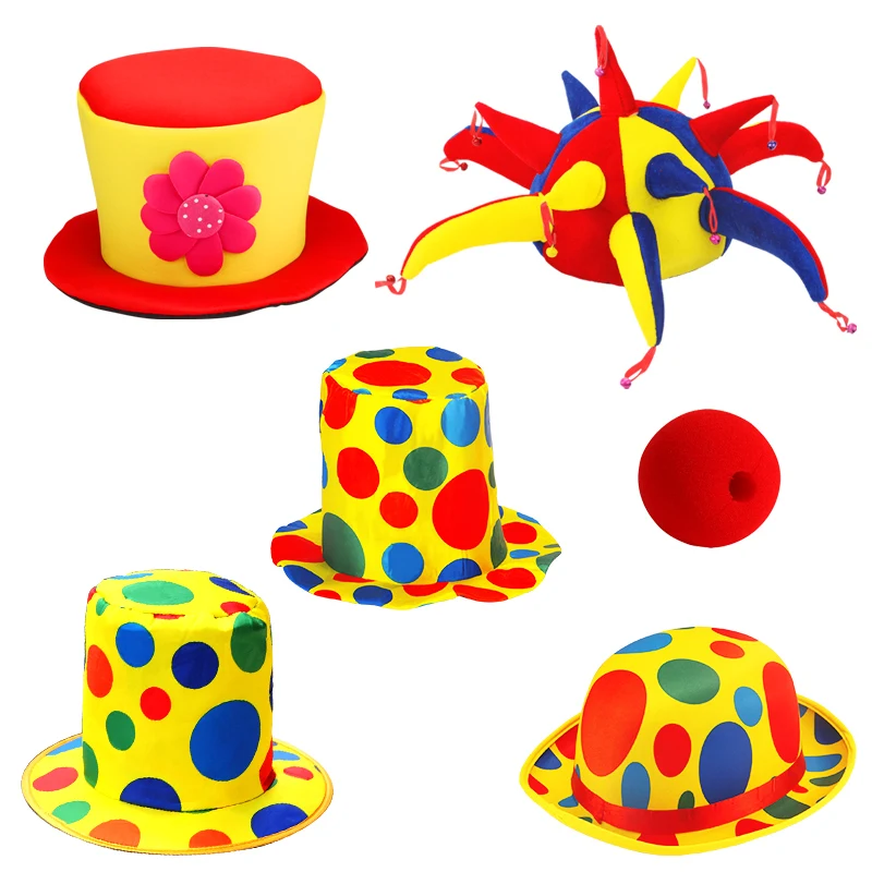 Clown Hat Comes with a Red Felt Nose and Colorful Polka Dot Hat for Parties, Festivals, Halloween