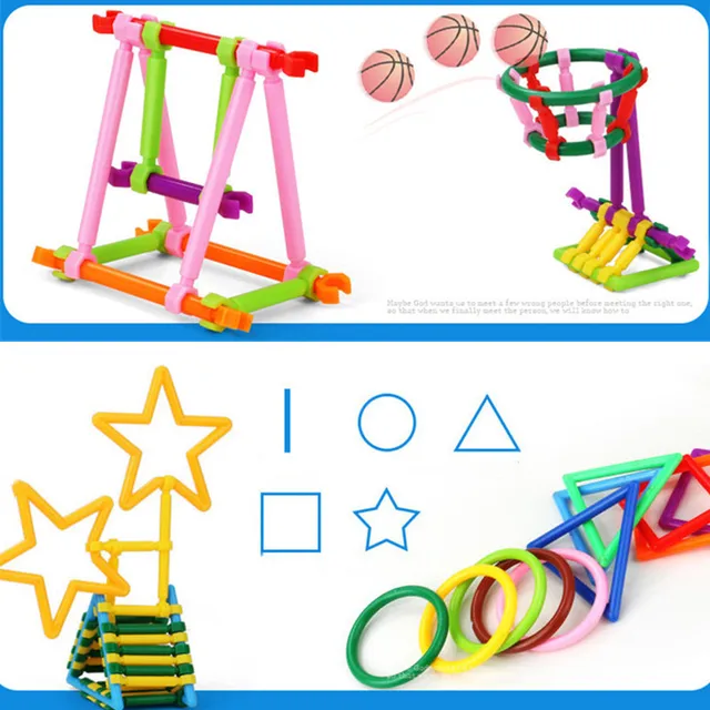 50Pcs 100Pcs Building Blocks DIY Colorful Stick Block Puzzle Toys For Kids Brinquedos Gift 6