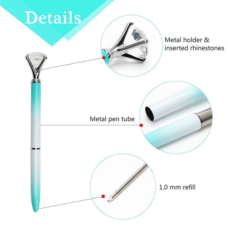 큰 크리스탈 다이아몬드 볼펜, 블링 금속 볼펜, 사무용품 선물 펜, 60 개
