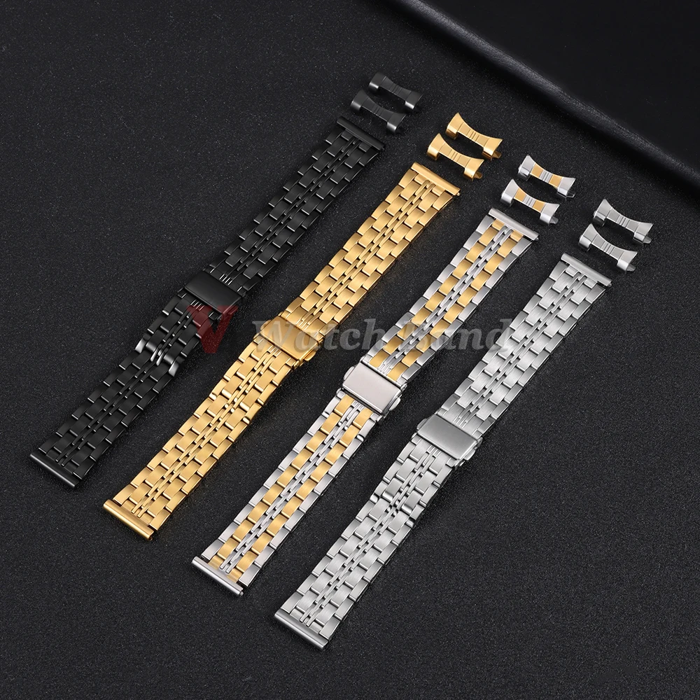 Sleek Curved End Stainless Steel Watchband with Folding Buckle