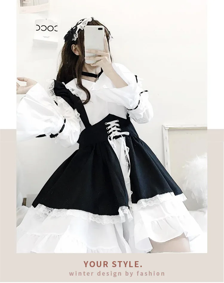 Vintage Gothic Lolita Maid Dress Damen Japanese Kawaii Cosplay Kostüm 4