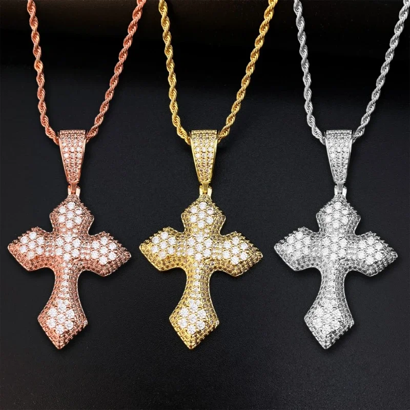 

Hip Hop Iced 5A Zircon Cross Pendant Necklace 18k Gold Plated Fine Jewelry Cubic Zirconia Religiou Necklaces Party Birthday Gift