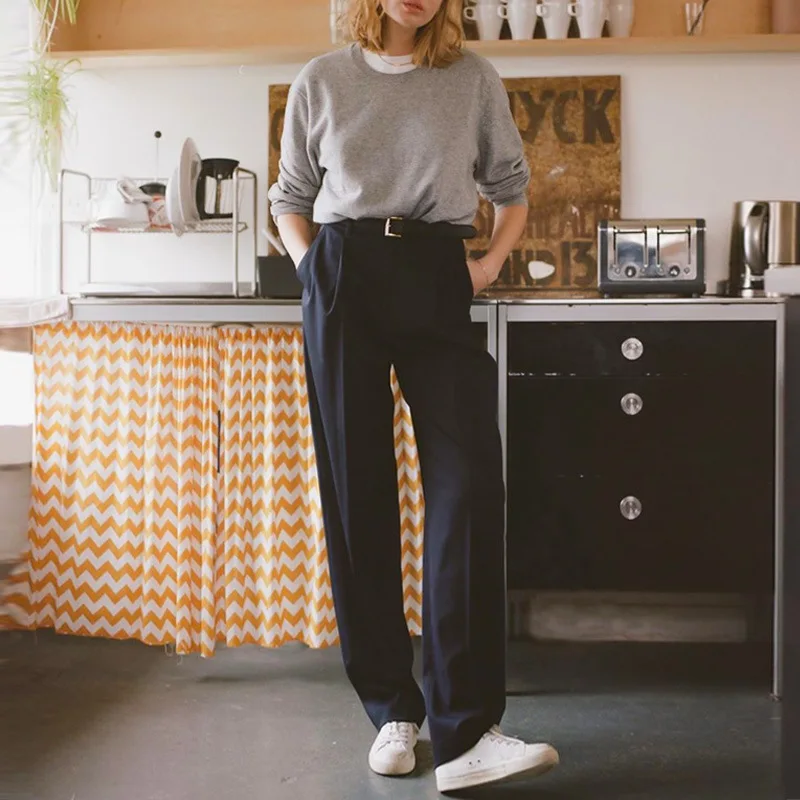 

Женские повседневные шерстяные широкие брюки KH @ ITE, весна-осень 2024, Костюмные брюки, прямые брюки, роскошные женские брюки в Корейском стиле