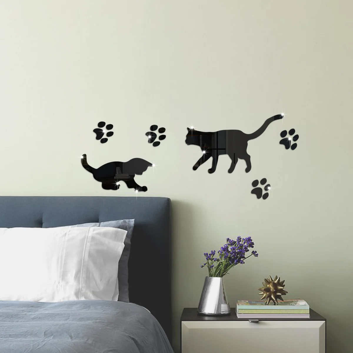 3D Acrylic Mirror Wall Sticker Cartoon Love Cat Dog Living Room Wall Decoration Bedroom Headboard Modern Home Decoration