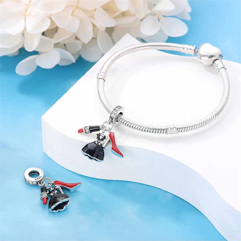 100 % 925 Sterling Silber Mode High Heels Lippenstift Kamera Life Series Charms Perlen passen Qikaola Original Armbänder DIY Schmuck – Detail 3
