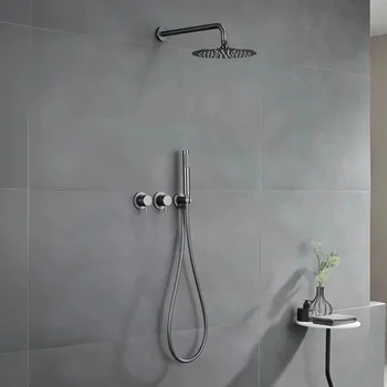 ระบบฝักบัวปกปิดสุดหรู สีเทา ทองแดง ชุดฝักบัวติดผนังแบบฝัง 1