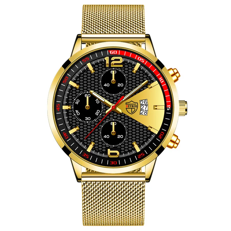 

2022 New Watch Luxury Gold Men's Watch Stainless Steel Mesh Strap Quartz Watch Men's Fashion Student Watch Relojes para hombre