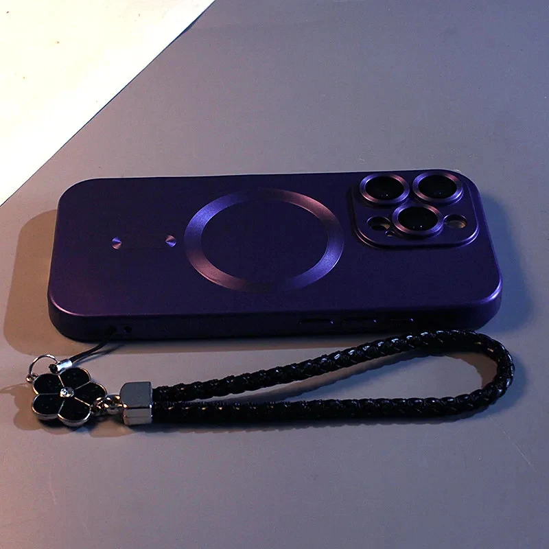 Luxury Matte Magnetic Wireless Charging Case with Strap - Soft TPU Cover