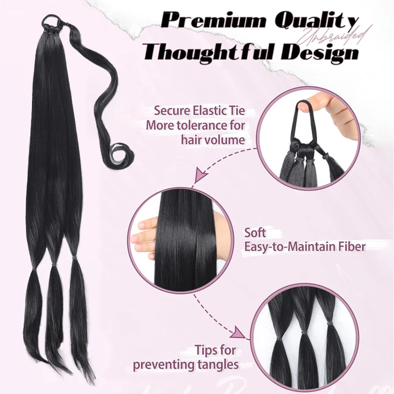 LUPU Long Braids Ponytail Extensions Straight Hair Wraps Ponytail Extensions Soft Synthetic Hair Extensions, for Daily use