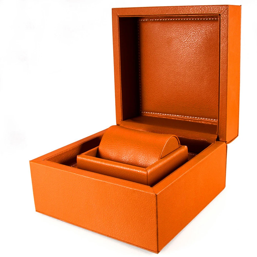 Luxury High Grade Orange Watch Box PU Leather Watch Storage Box Case Organizer for Automatic Watch Organizer Logo Customization 