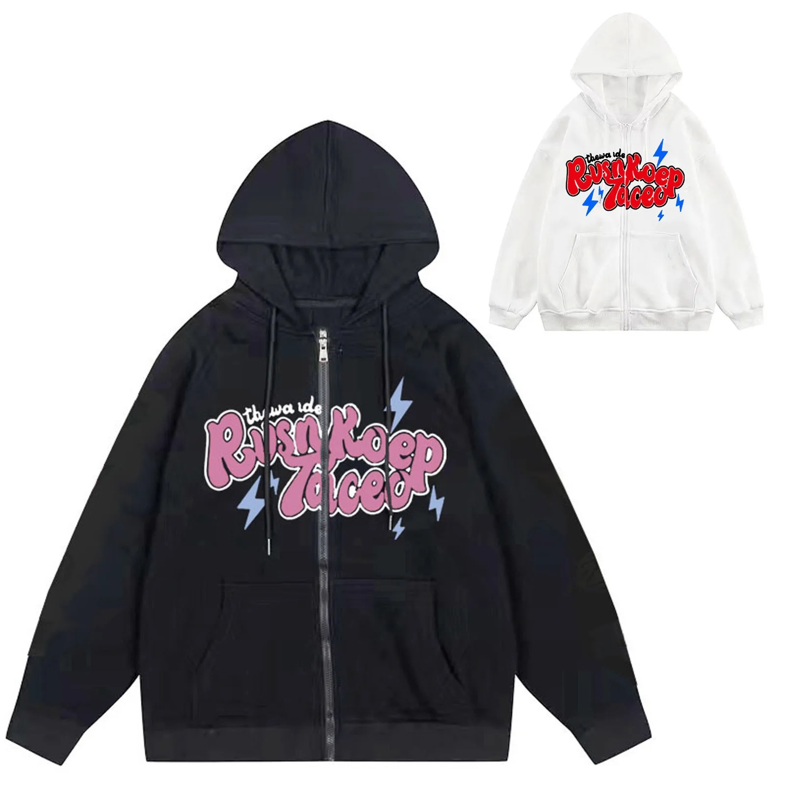 

Korean Zipper Hooded Sweatshirt For Men Women Fashion Trend Letter Print Hoodies Coat Casual Hip Hop Streetwear Cardigan Jacket