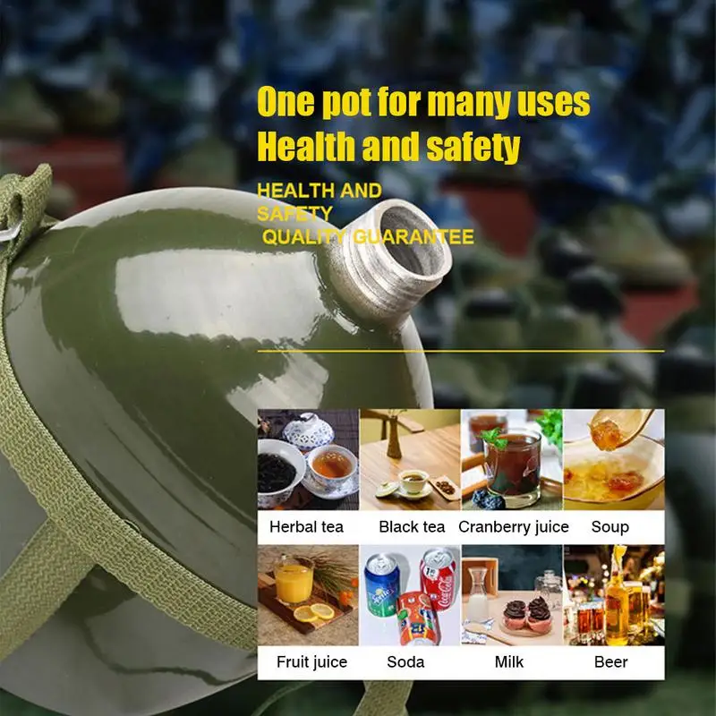 Military Type 87 Aluminum Kettle Convenient Large Capacity Survival Water Bottle Canteen Kettle for Outdoor Camping Travel Sports Water Bottle Portable Water Bottle