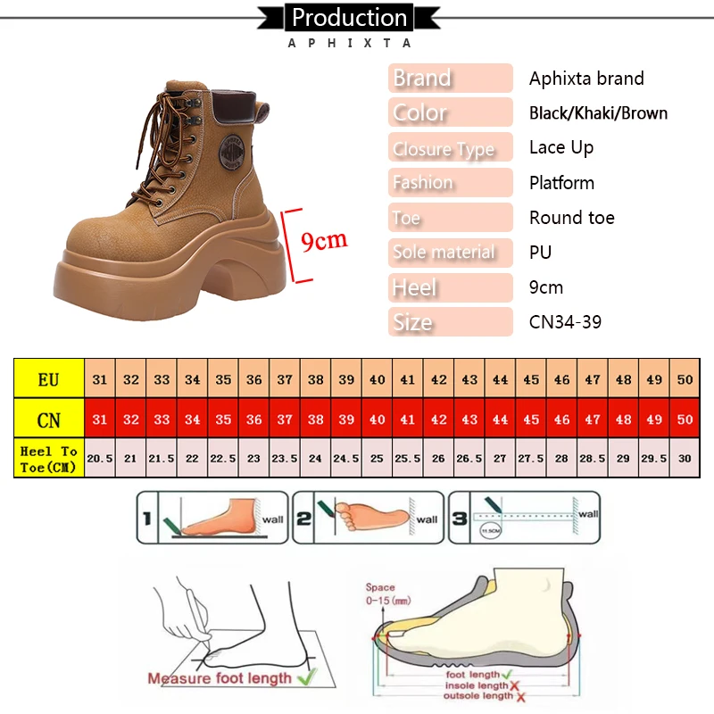 Aphixta Classic 9cm High Heels Woman Ankle Boots Lace Up Suede Platform Woman Shoes Chunky Heel High Quality Suede Lady Footwear
