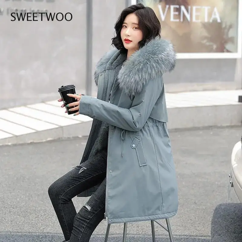 2021 New Snow Wear Long Parkas Winter Jacket Women Fur Hooded Clothing Female Fur Lining Thick Winter Coat Women Parka Outwear