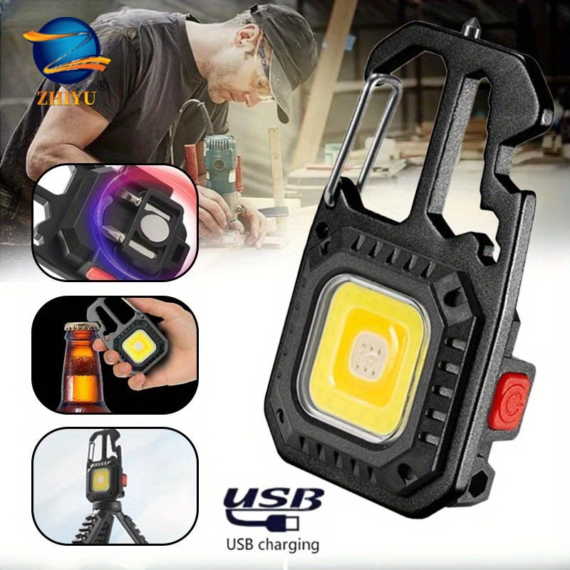 High Lumen Rechargeable COB Keychain LED Light with Battery Indicator – Portable 8-Mode Light