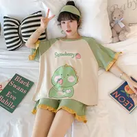 Summer Gilrs Two Pieces Sets Pajamas Shorts O-neck Short Sleeve Thin Homewear With Ruffles Loose Cartoon Printing Big Size Cute - Image 3