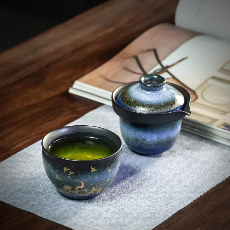 Japanese Style Kiln Baked Quick Cup One Pot Single Portable Travel Tea Set Gifts for Classmates Colleague Gift Present