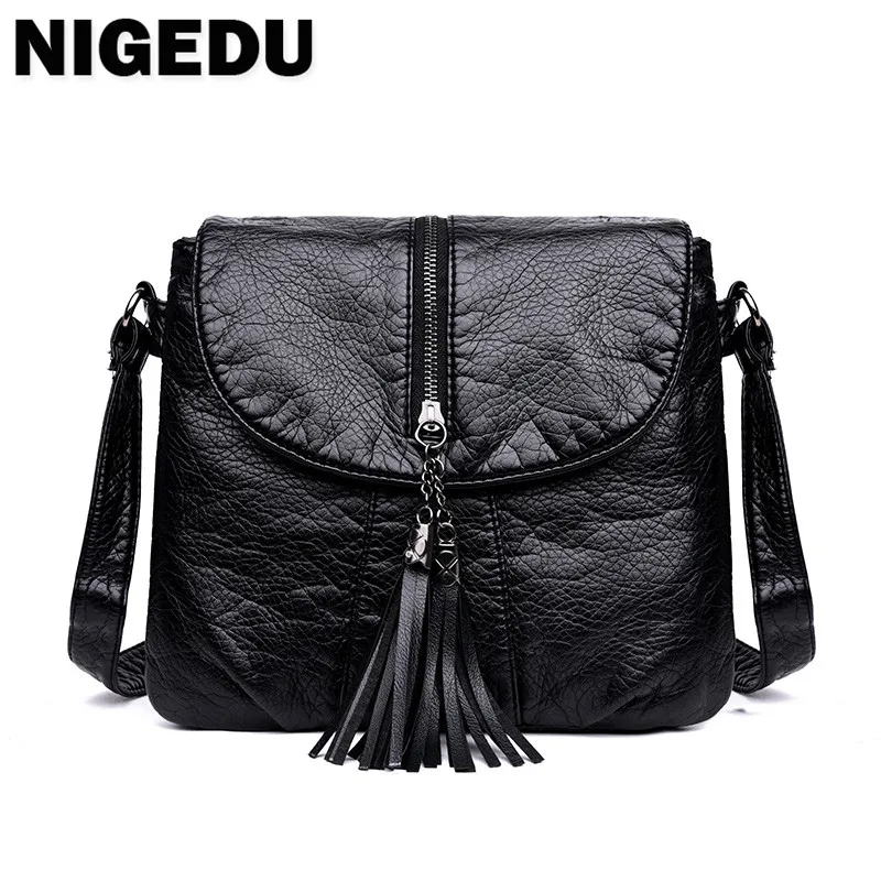 

Casual Women Crossbody Bags with tassel Soft PU Leather Messenger Bag Female Small Bags Multiple Pockets Versatile Large capacit