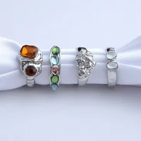 2024 New Tide Individuality Retro Geometric Hollowing Inlay Gem Rings SetLiquid State Metal Four-Piece Rings Set Paty Jewelry - Image 5