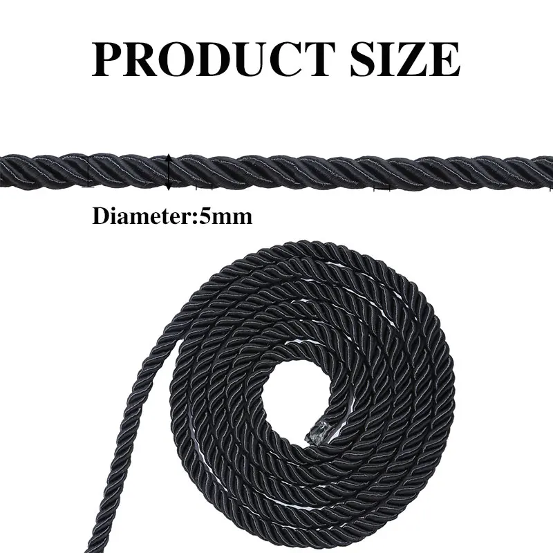 Luxurious Twisted Satin Cord for DIY Crafts & Home Decor - 5mm Braided Decorative Rope