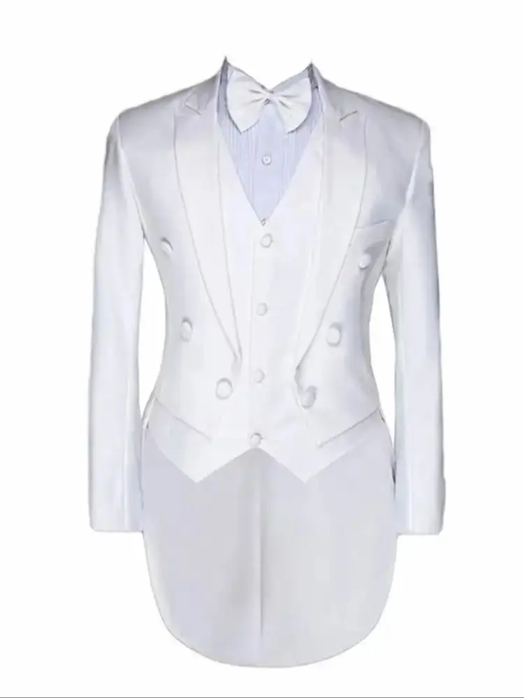 Slim Fit Men's Three Pieces Swallow-Tailed Suit Double Breasted Peak Lapel Blazer Vest Pants Wedding/Business Groom Tuxedos