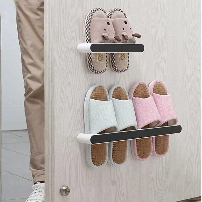 ECOCO Wall Mounted Slippers Rack Self-adhesive Towel Holder Rack Bathroom Towel Hanger Bar Shelf Roll Holder Organizer