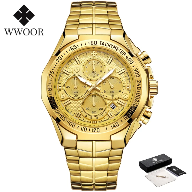 Relogio Masculino WWOOR Men Watches 2022 Top Brand Luxury Wrist Watches Men Male Gold Big Golden Chronograph Wristwatch Man 