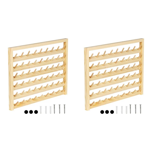 2PCS 54 Spools Wooden Thread Holder Wall Mount Thread Storage Organizer For  Sewing,Braiding And Embroidery