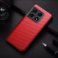 Sleek Carbon Fibre Texture Phone Case - Fashion Design Soft Back Cover - OnePlus 10T (Red)