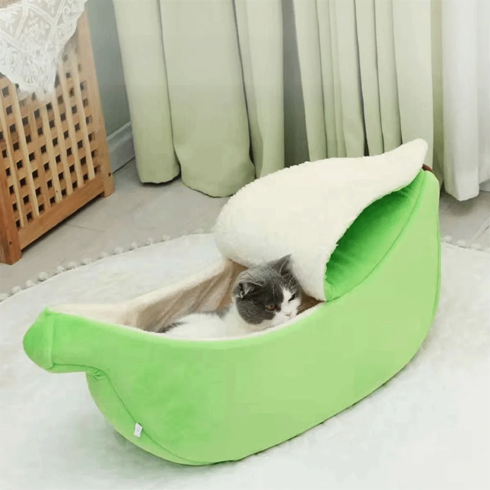 Soft Cute Banana Shape Cat Bed Portable Multicolor Pet Sleeping Basket Durable Funny Design Cozy Cat Mat Cat Supplies