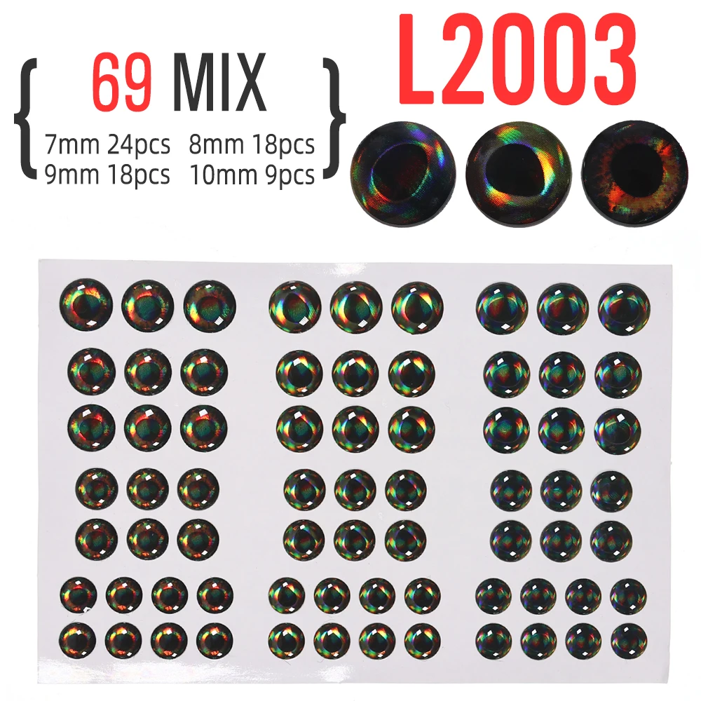 69pcs 7/8/9/10mm Epoxy 3D Simulation Fish Eyes Assorted Artificial Laser Fish  Eyes For Streamer Baitfish Fly Tying Material