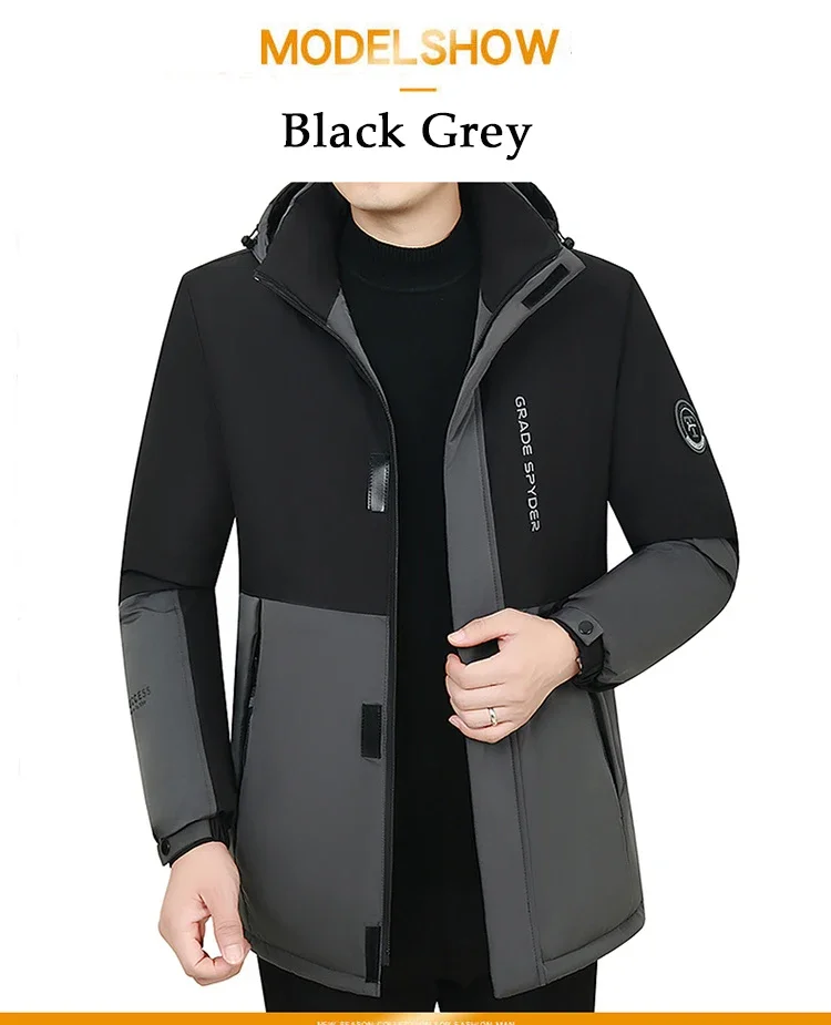 Description Picture 3 of item2024 New Winter Thick Down Jacket For Men Warm Cotton Coat Fashion Men's Casual Hooded Parka Windproof Male Slim Outerwear