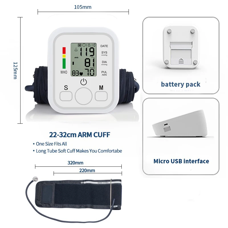 Upper Arm Electronic Blood Pressure Monitor Home Automatic Digital  Sphygmomanometer Tonometer Heart Rate Tensiometer 6
