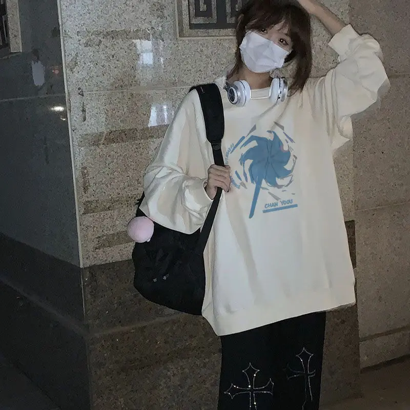 

Deeptown Harajuku Streetwear White Sweatshirts Women Hippie Kpop Graphic Long Sleeve Pullover Japanese Style Oversize Loose Tops