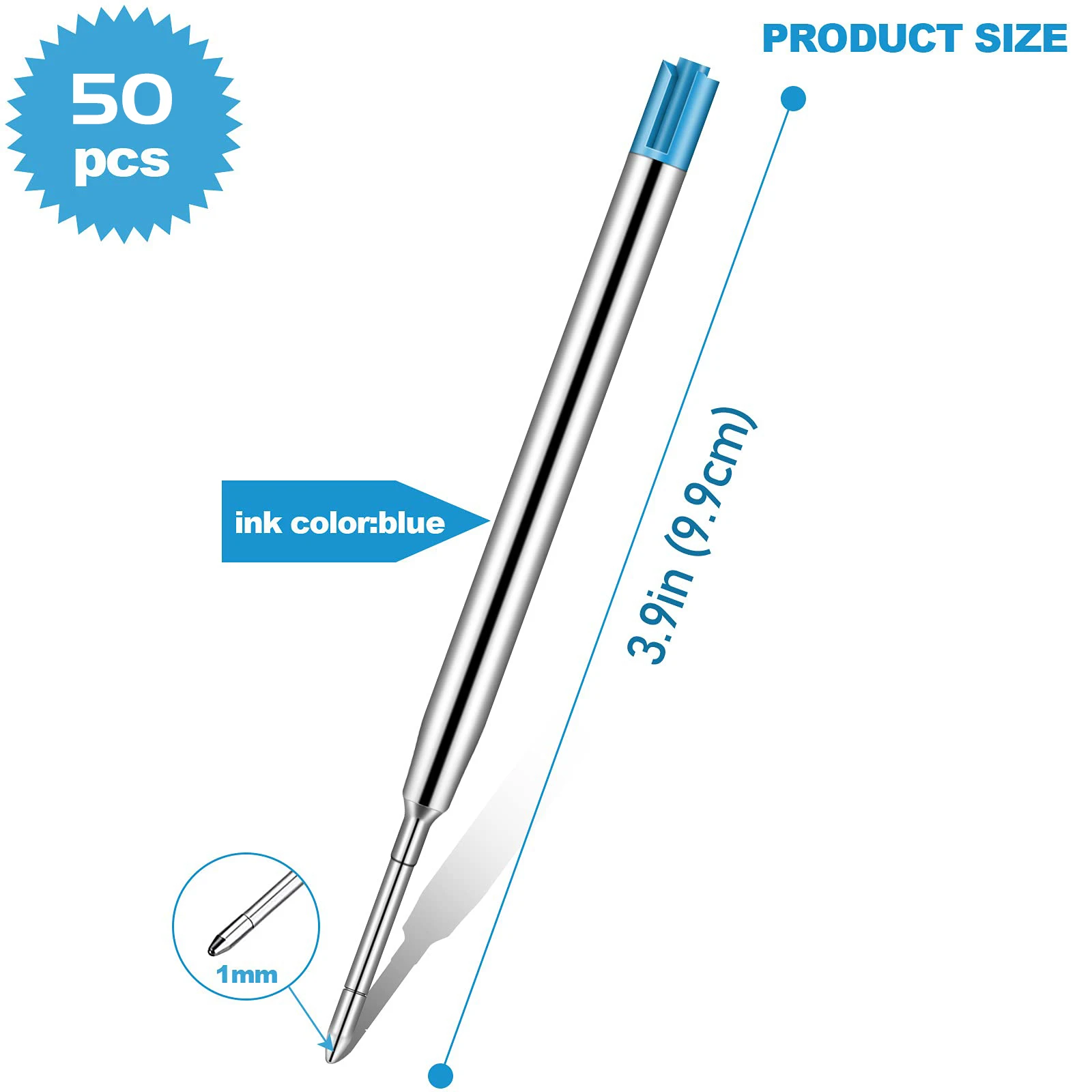 C9-50Pcs 교체 가능한 볼펜 리필 금속 리필 부드러운 필기 펜 리필 1.0 Mm 교체 젤 잉크 리필