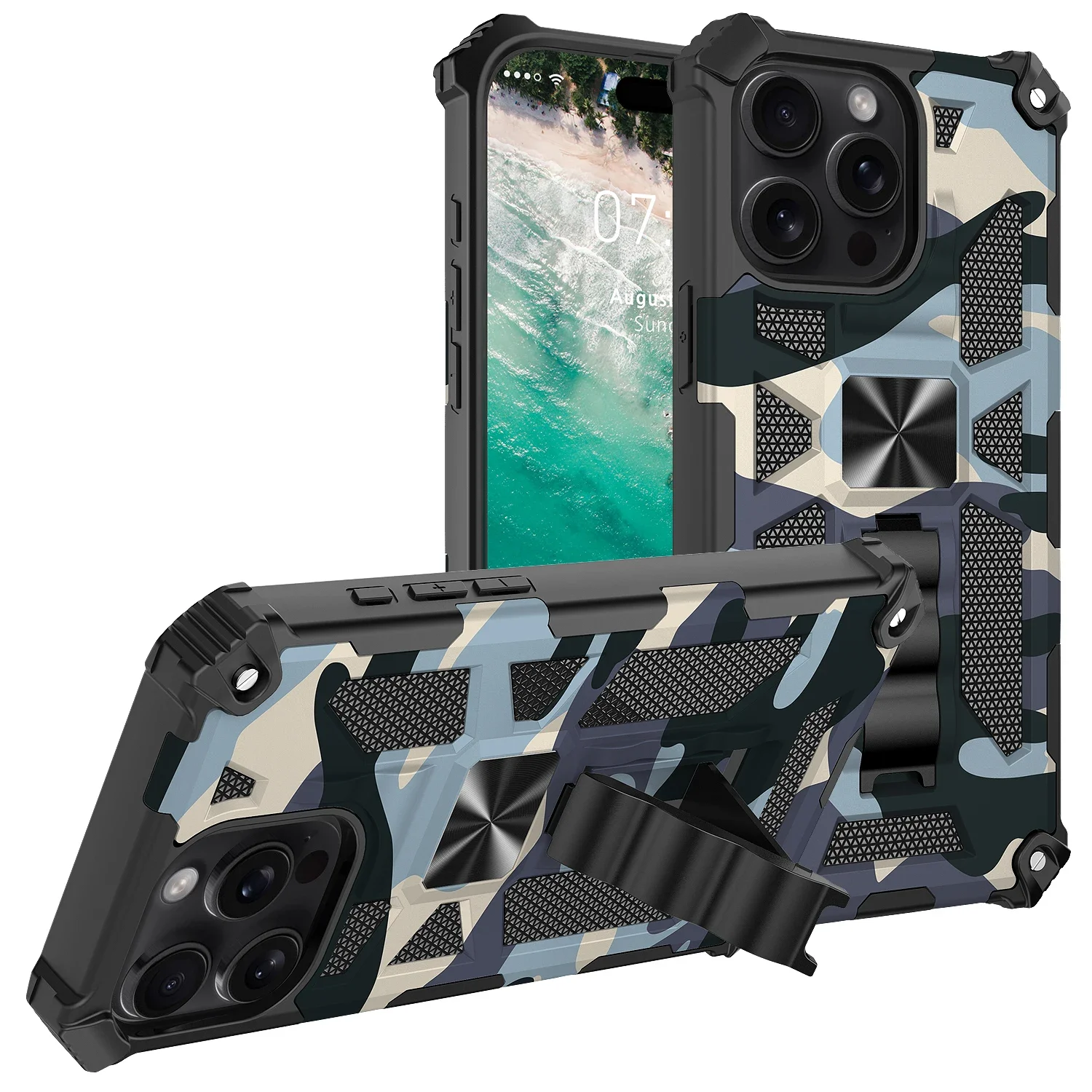 Camouflage Armor Shockproof Phone Case with Hidden Kickstand