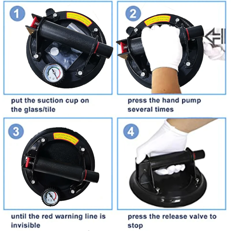 8 Inch with Pressure Gauge Vacuum Suction Cup Heavy Duty Vacuum Lifter for Granite Tile Glass Manual Lifting lifting