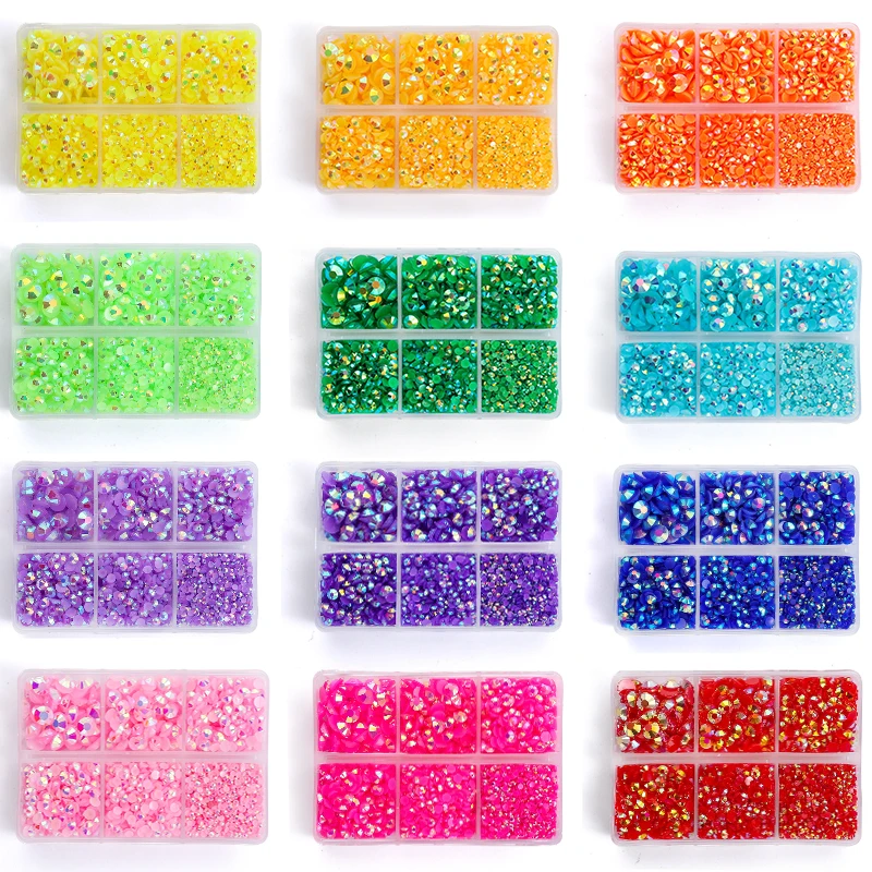 Glitter Resin Rhinestones 2/3/4/5/6mm Mix Size 4500pcs Glue On Flat Back Rhinestone for Nail Art Cloth