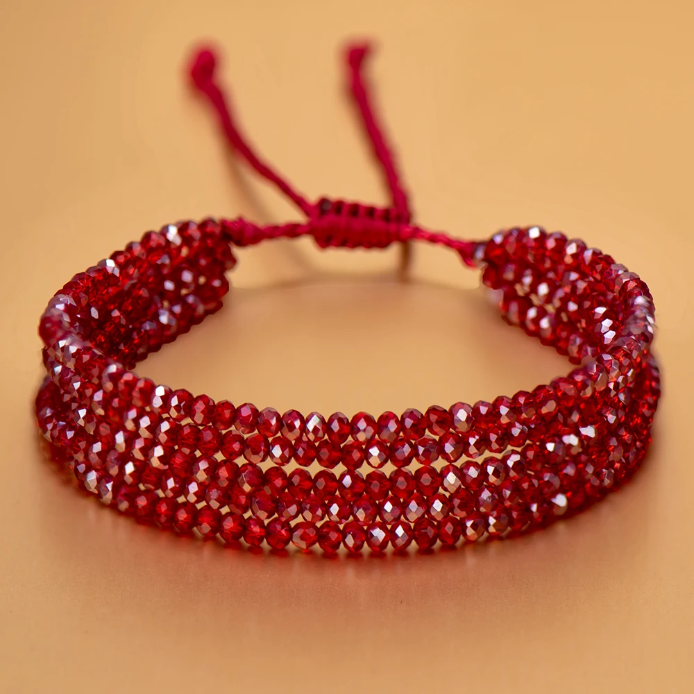 

Crystal Bead Bracelet Natural Stone String Woven Ladies Summer Accessories Red For Women Fashion Handmade Jewelry Party Gift