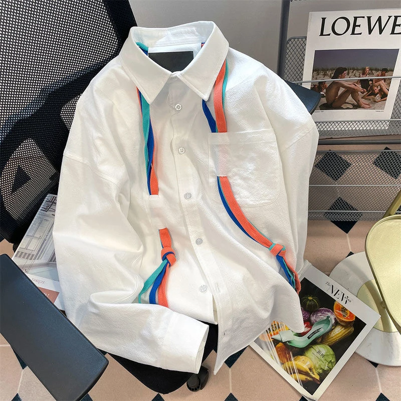 

Рубашка мужская оверсайз с длинным рукавом, модная блузка в винтажном стиле, повседневная офисная одежда для работы, цвет белый, лето