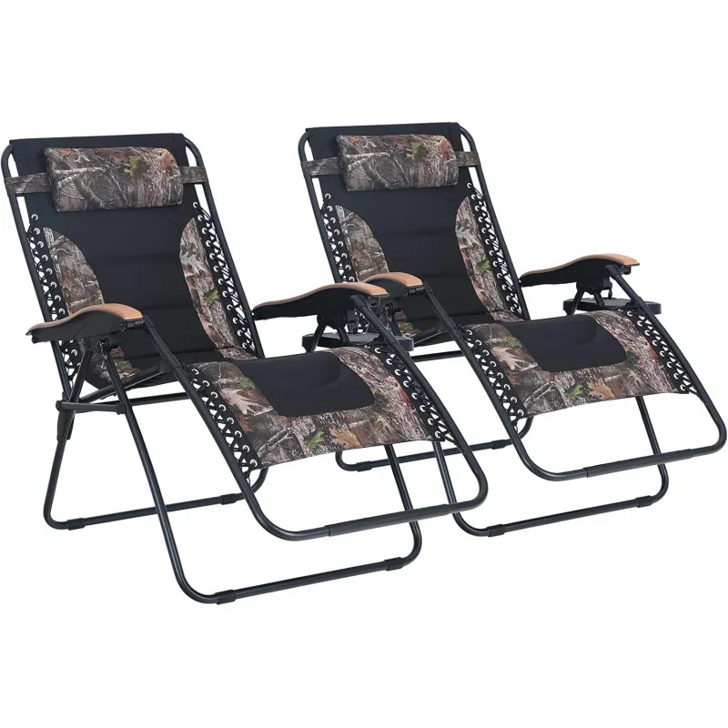 PHI VILLA Oversize Zero Gravity Chair 2, Padded Recliner, Patio Lounge Chair with Free Cup Holder,Support 350 LBS (Camoufla