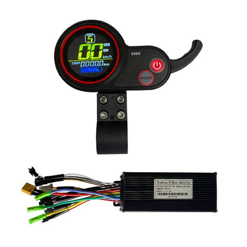 Ebike Controller 36V/48V 750W 1000W 30A Brushless With V889 LCD Color Display Instrument Motor Speed Controller 1 Pcs