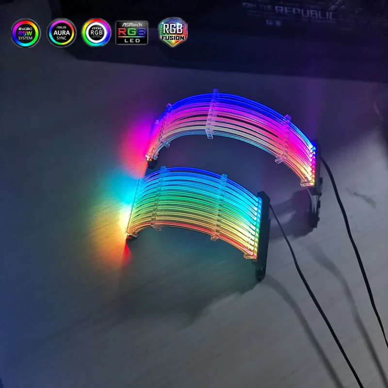 Cabo de Extensão Rgb do Psu Atx 24pin Gpu 8pin Streamer Triplo Pci-e Mais 2p Cabo Duplo do Arco-íris 5v Sincronização Decoração do Case do pc Cabos de computador e conectores - Imagem 2