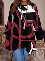 Plus Size Long Sleeve Abstract Print Tunic Top for Women with Asymmetrical Hemline