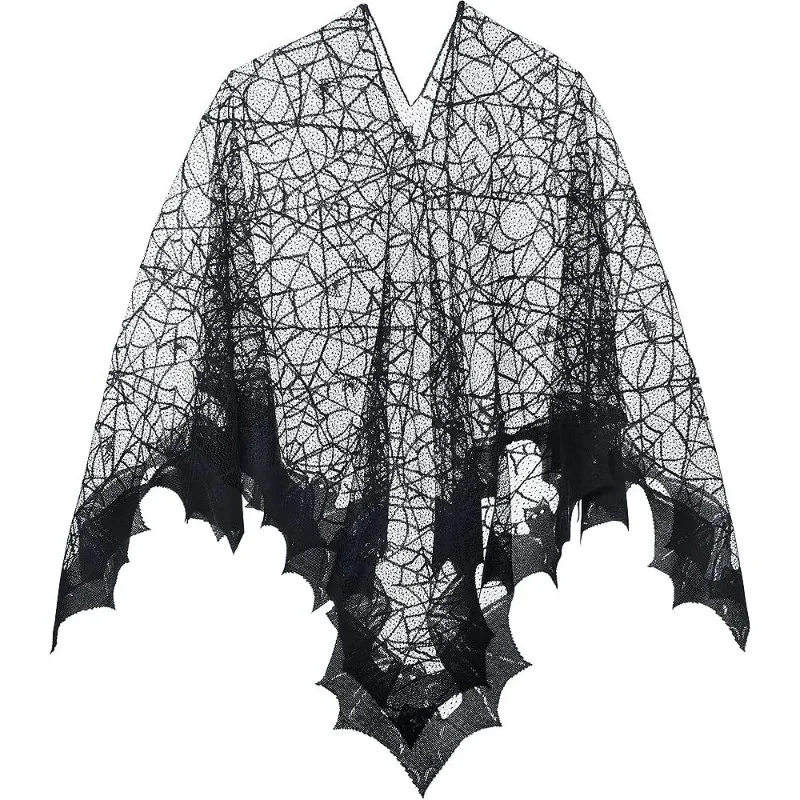 Black Magic Spider Web Bat Womens Cloak Cloak Halloween Horror Gentle Shawl Costume Accessories Spider Web Bat Cloak